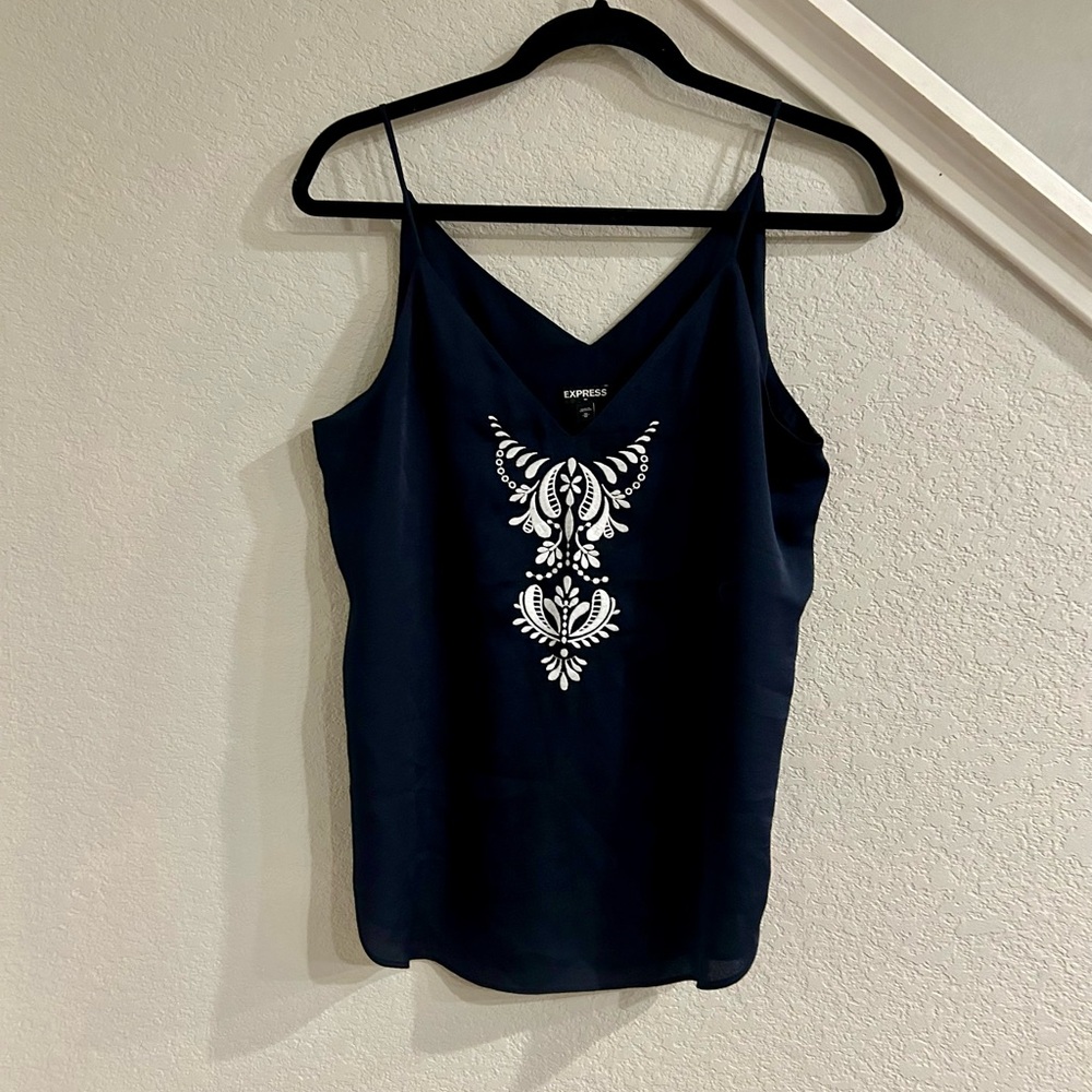 Express Navy Blue Embroidered Women's Tank